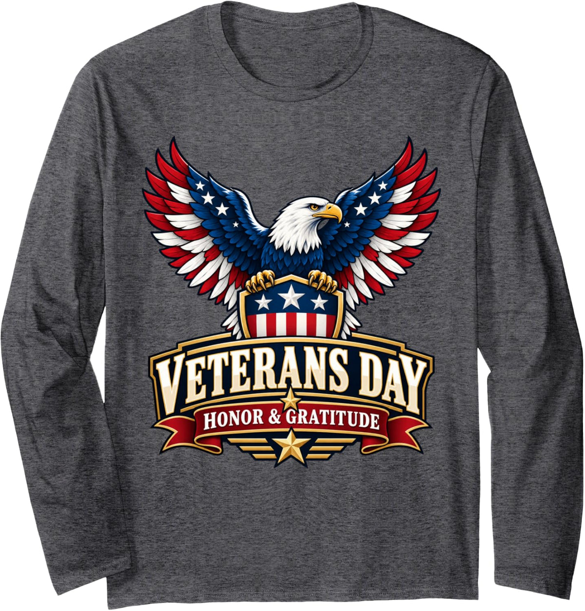 Veterans Day Eagle Honor Gratitude Patriotic USA Gift Long Sleeve T-Shirt - Adult Unisex Dark Heather Grey