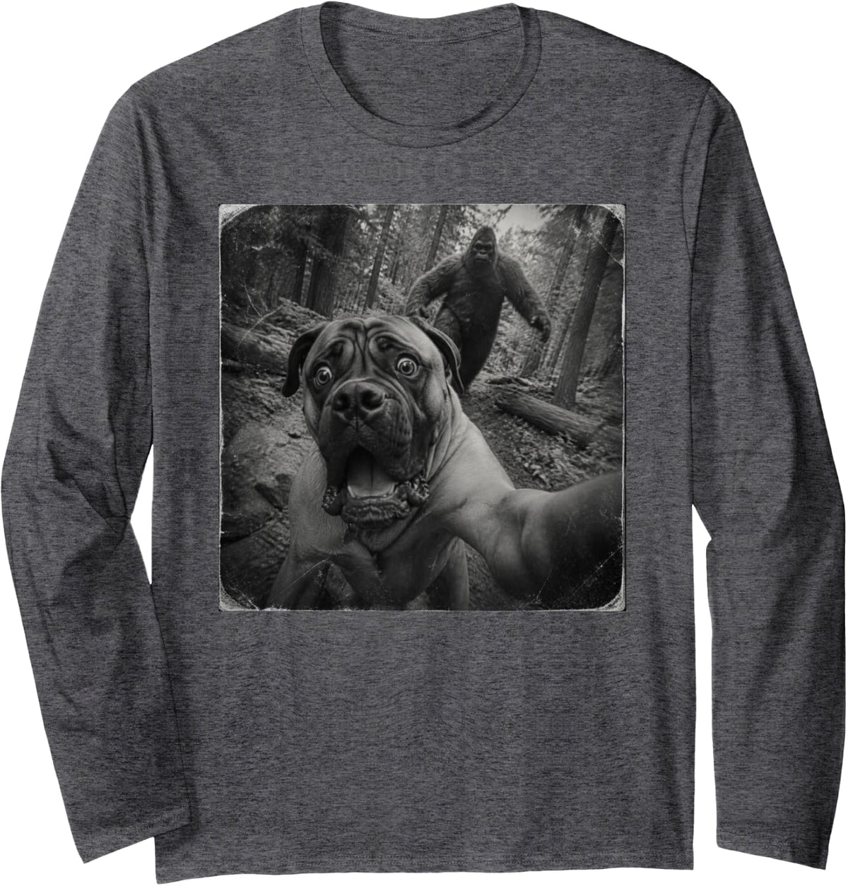 Funny Bigfoot Mastiff Long Sleeve T-Shirt - Adult Unisex Dark Heather Grey