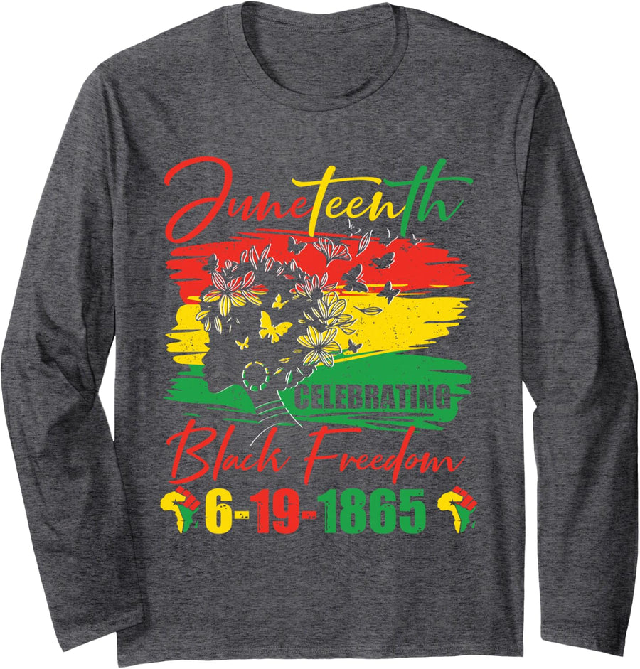 Juneteenth Celebrating Black Freedom 1865 African American Long Sleeve T-Shirt - Adult Unisex Dark Heather Grey