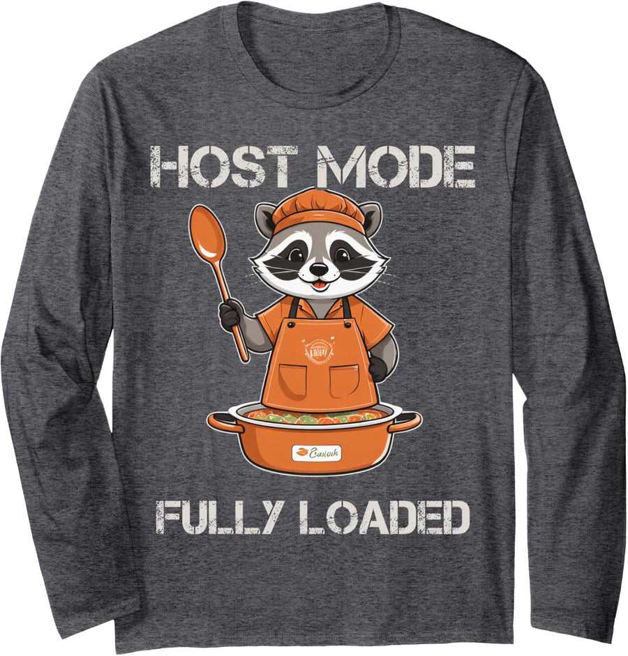 Raccoon Autumn Dinner Party Host Trash Panda Long Sleeve T-Shirt - Adult Unisex Dark Heather Grey