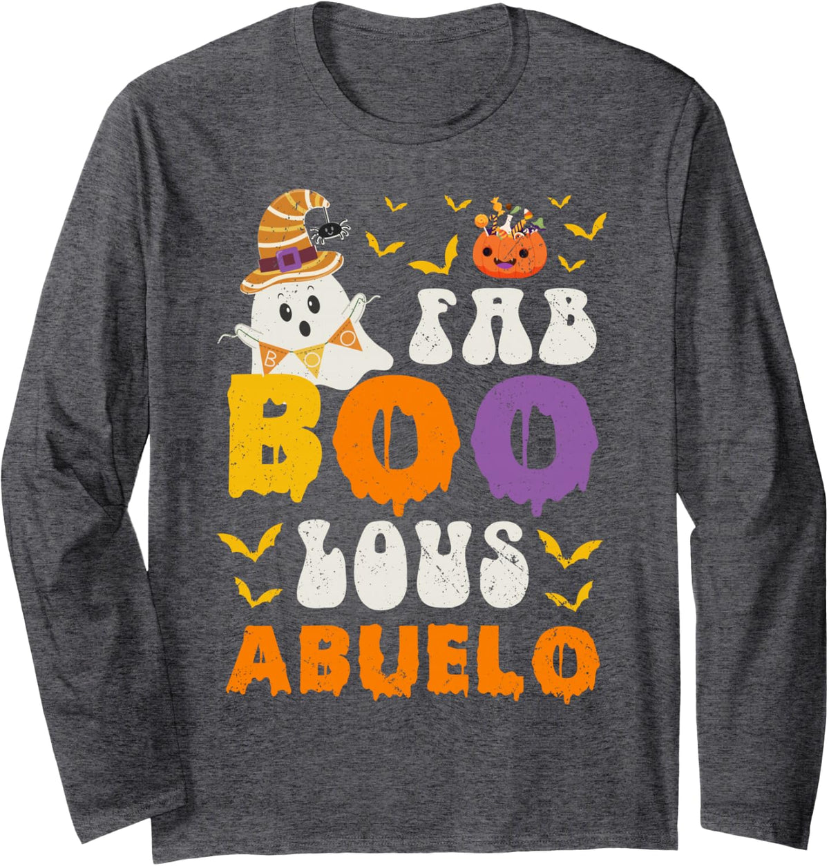 Faboolous Abuelo Grandpa Halloween Ghost Fun Long Sleeve T-Shirt - Adult Unisex Dark Heather Grey
