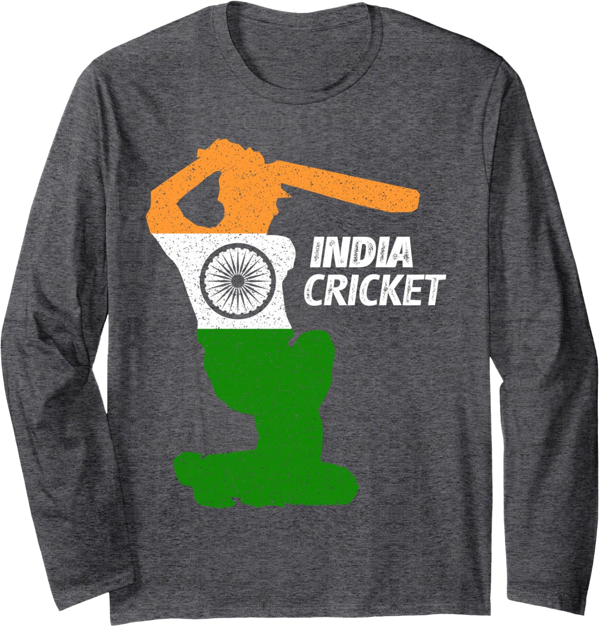 India Cricket Batsman Boundary Shot with Indian Flag Long Sleeve T-Shirt - Adult Unisex Dark Heather Grey