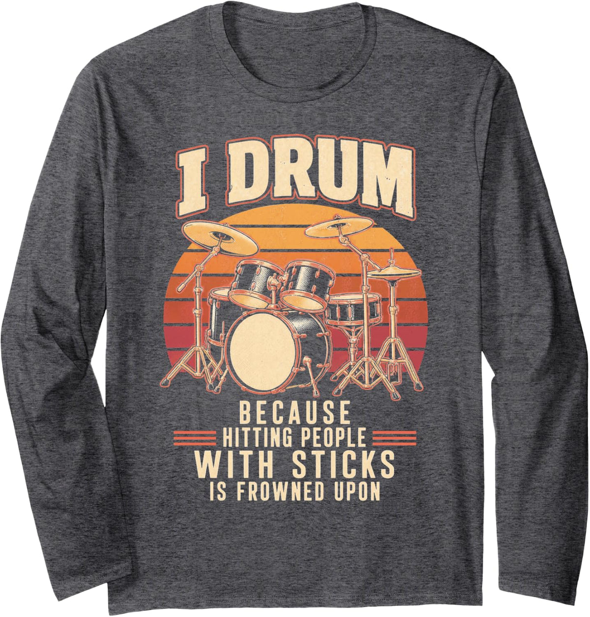 Vintage Drummer Percussion Drum Kit Drumming Long Sleeve T-Shirt - Adult Unisex Dark Heather Grey