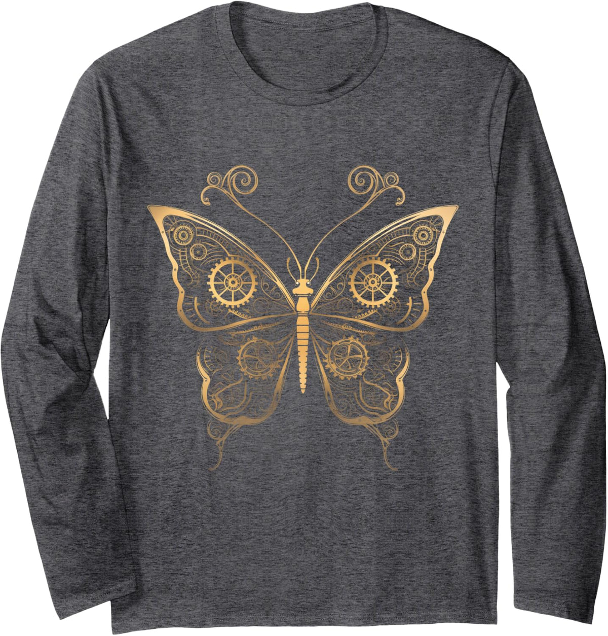 Butterfly Steampunk Gothic Art Goth Butterfly Long Sleeve T-Shirt - Adult Unisex Dark Heather Grey