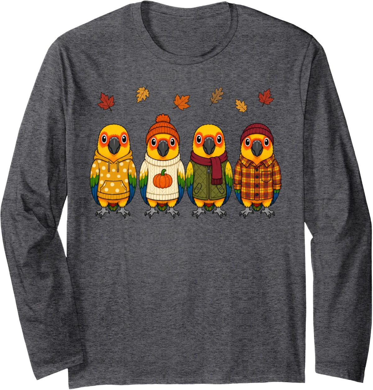 Sun Conure Fall Autumn Season Pumpkin Parrot Long Sleeve T-Shirt - Adult Unisex Dark Heather Grey