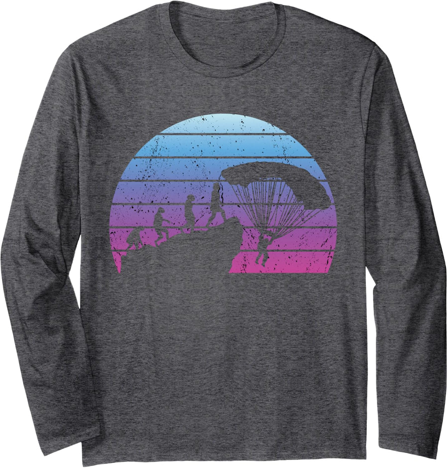 Base Jumping Human Evolution Skydiving Outfit for Men Long Sleeve T-Shirt - Adult Unisex Dark Heather Grey