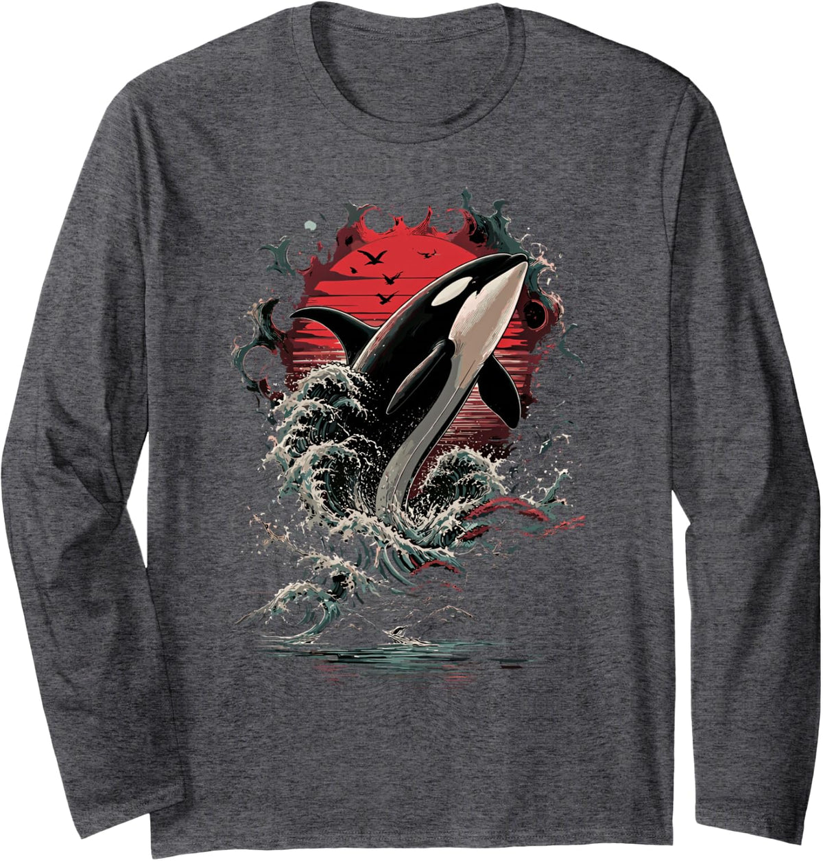 Orca Killer Whale Long Sleeve T-Shirt - Adult Unisex Dark Heather Grey