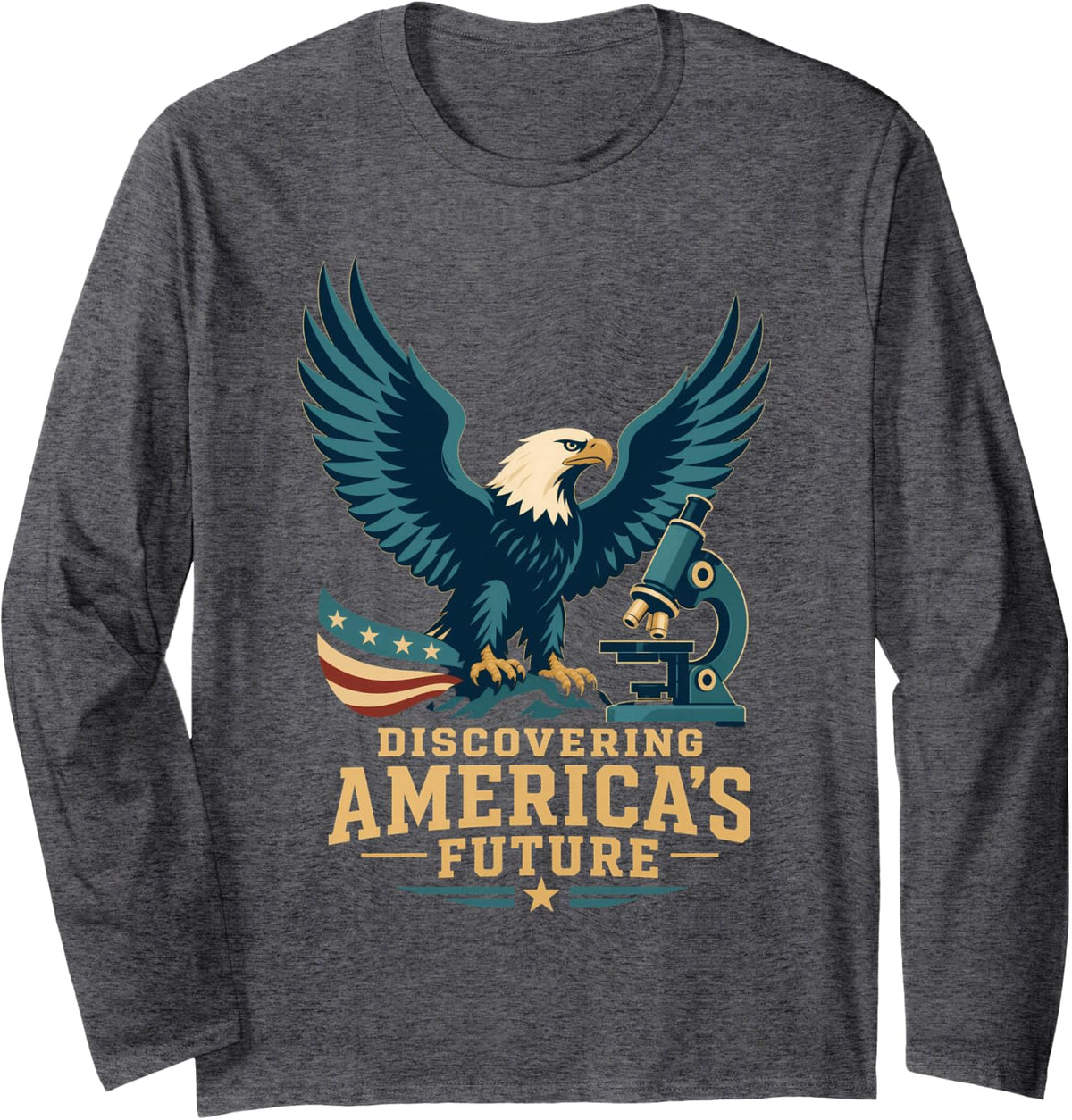 Bald Eagle Microscope Discovering America Future Long Sleeve T-Shirt - Adult Unisex Dark Heather Grey