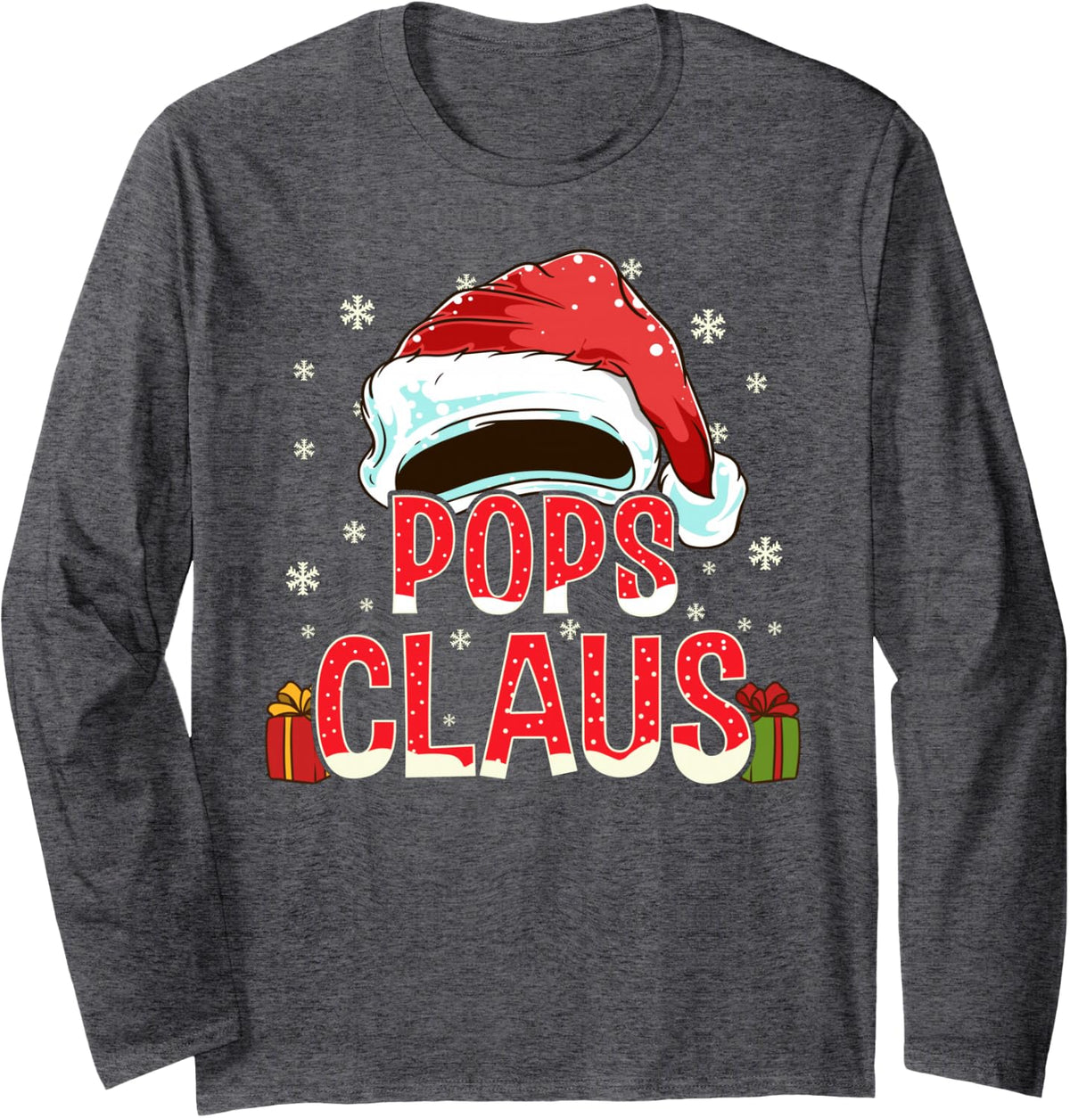 Pops Claus Group Gifts Matching Family Christmas Long Sleeve T-Shirt - Adult Unisex Dark Heather Grey