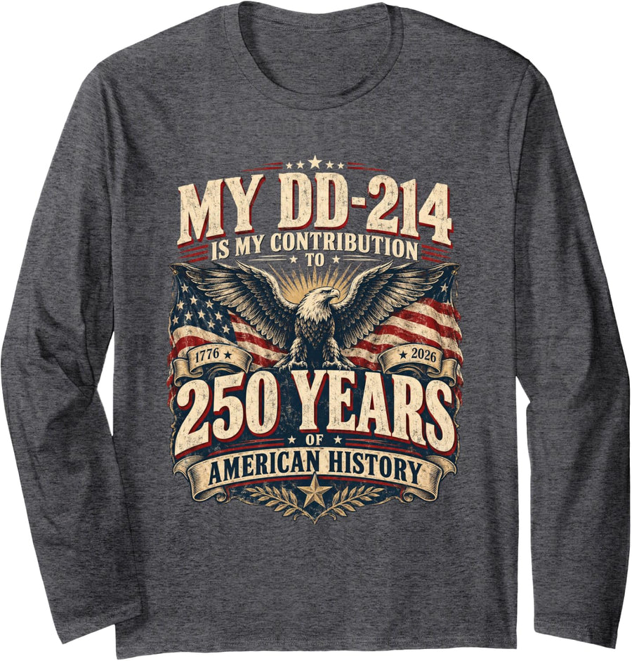 DD-214 Proud Veteran Patriotic Veterans Day Long Sleeve T-Shirt - Adult Unisex Dark Heather Grey