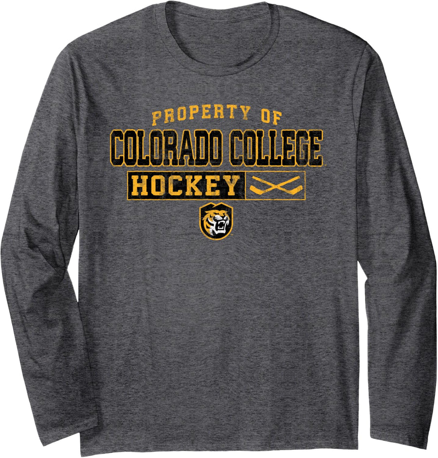Colorado College Tigers Hockey Vintage Property Long Sleeve T-Shirt - Adult Unisex Dark Heather Grey