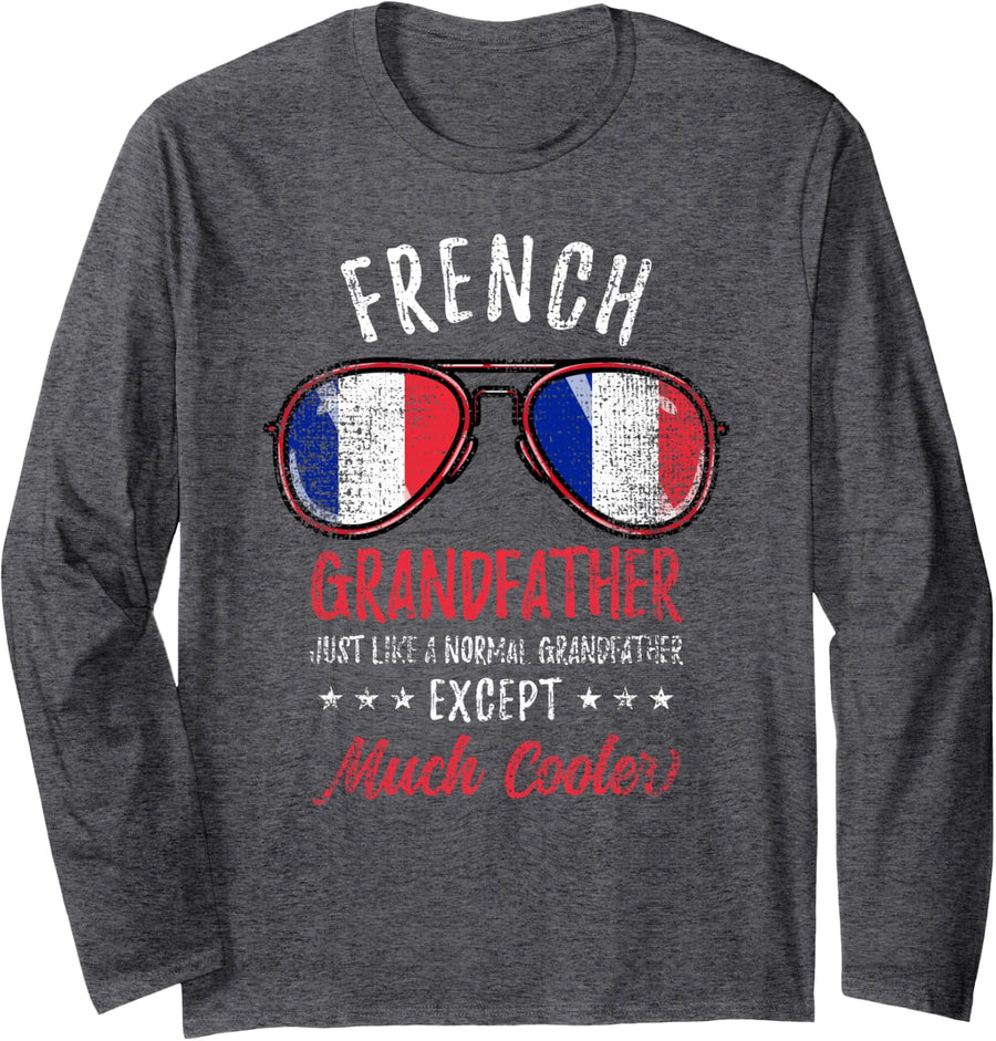 Cool French Grandfather Sunglasses French Family Vintage Long Sleeve T-Shirt - Adult Unisex Dark Heather Grey