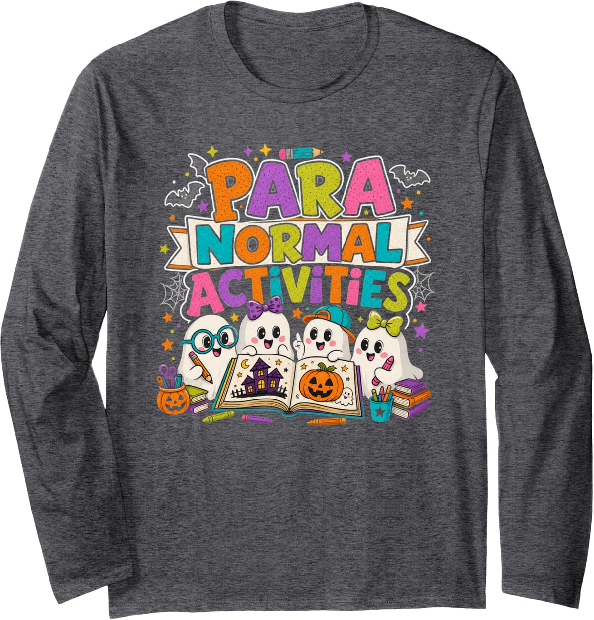 Paraprofessional Halloween Classroom Ghosts Long Sleeve T-Shirt - Adult Unisex Dark Heather Grey