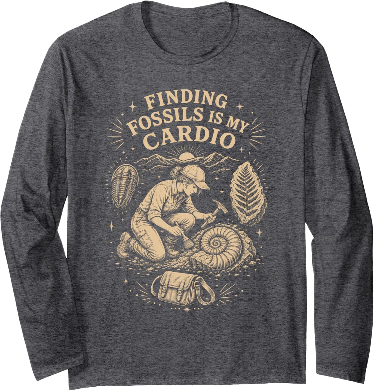 Geologist Rockhound Fossils Long Sleeve T-Shirt - Adult Unisex Dark Heather Grey