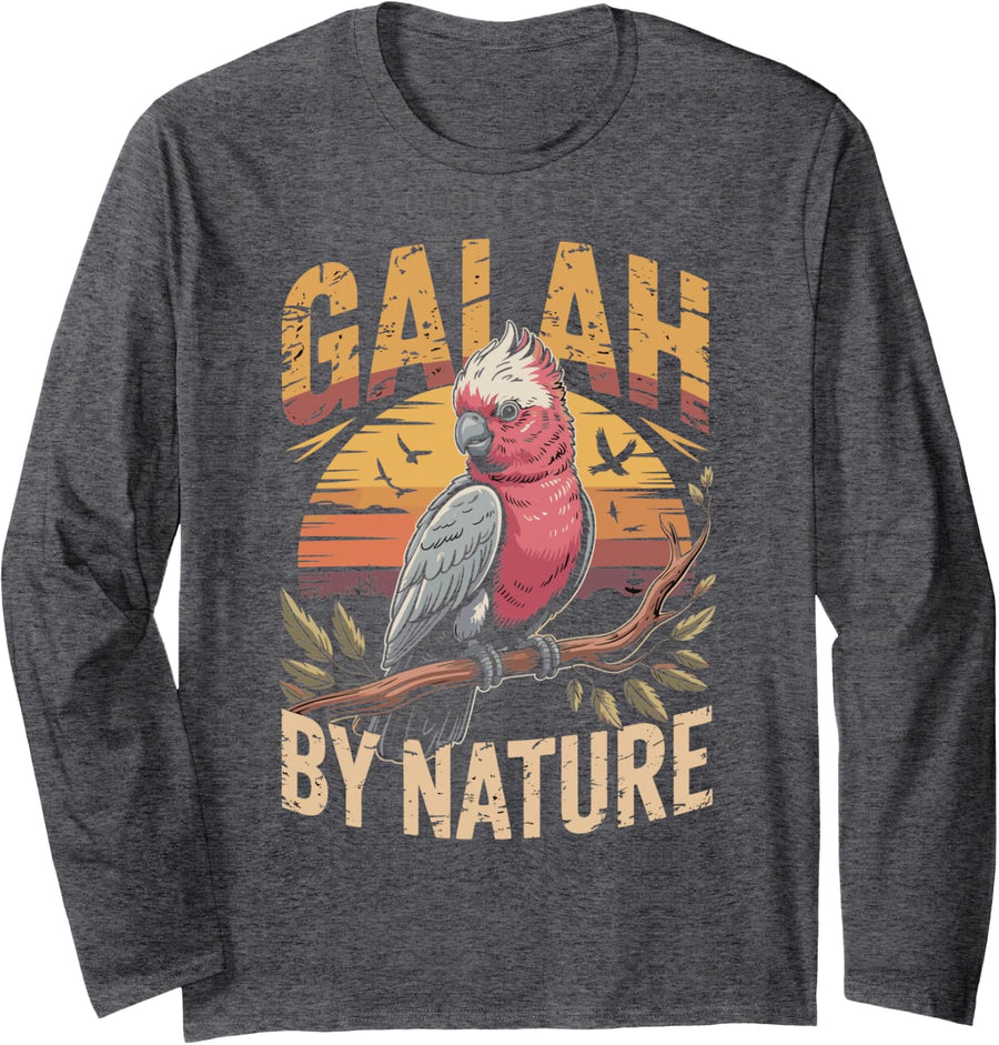 Galah By Nature Cockatoo Parrot Bird Long Sleeve T-Shirt - Adult Unisex Dark Heather Grey