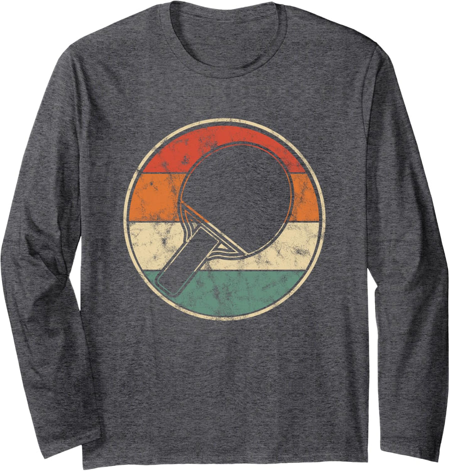 Vintage Ping Pong Paddle for Table Tennis Sport Enthusiasts Long Sleeve T-Shirt - Adult Unisex Dark Heather Grey