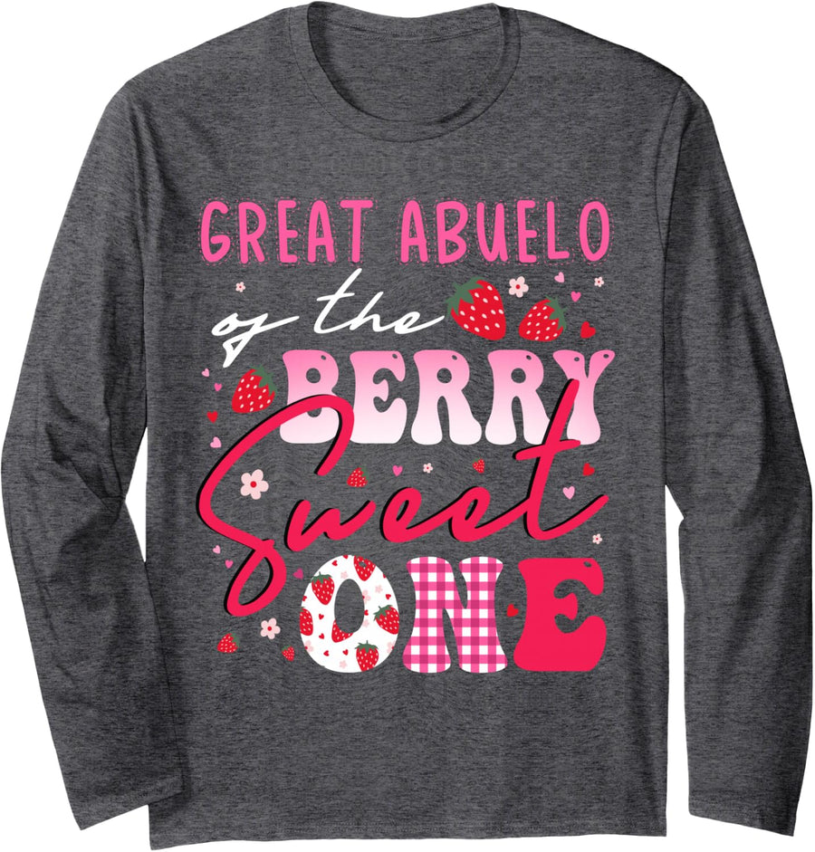 Great Abuelo of The Berry Sweet One Strawberry Long Sleeve T-Shirt - Adult Unisex Dark Heather Grey