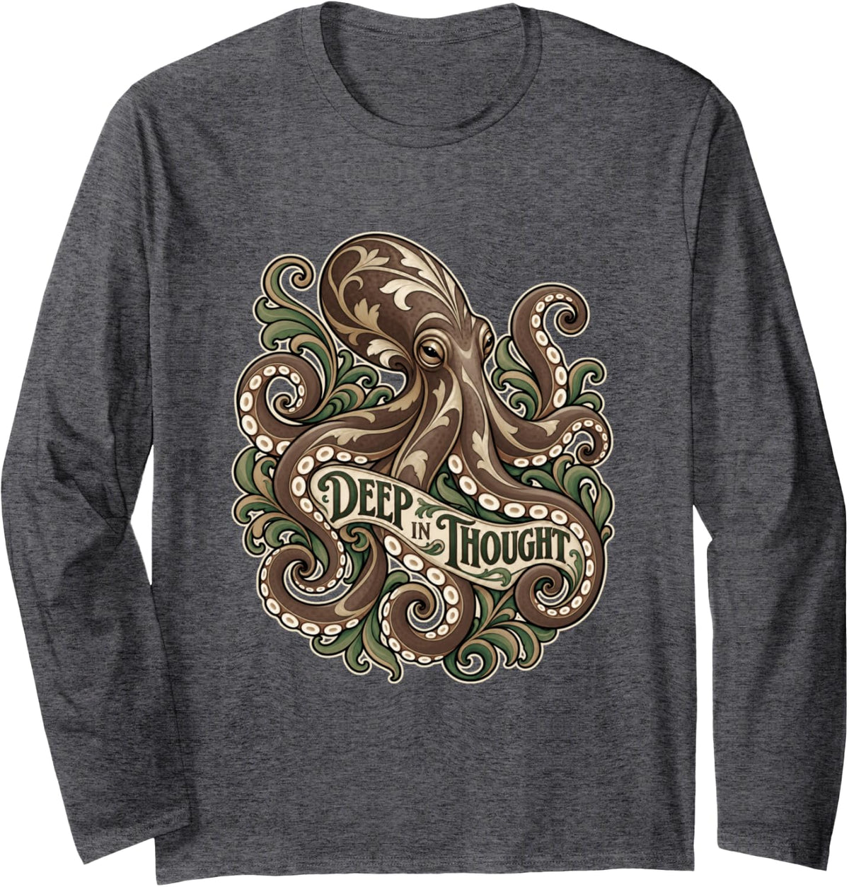 Octopus Lover Cephalopod Ocean Wildlife Humor Long Sleeve T-Shirt - Adult Unisex Dark Heather Grey