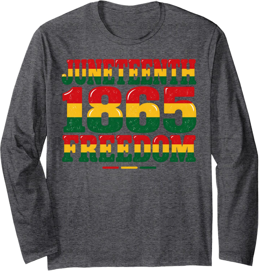 Juneteenth 1865 Freedom Pan African Heritage Long Sleeve T-Shirt - Adult Unisex Dark Heather Grey