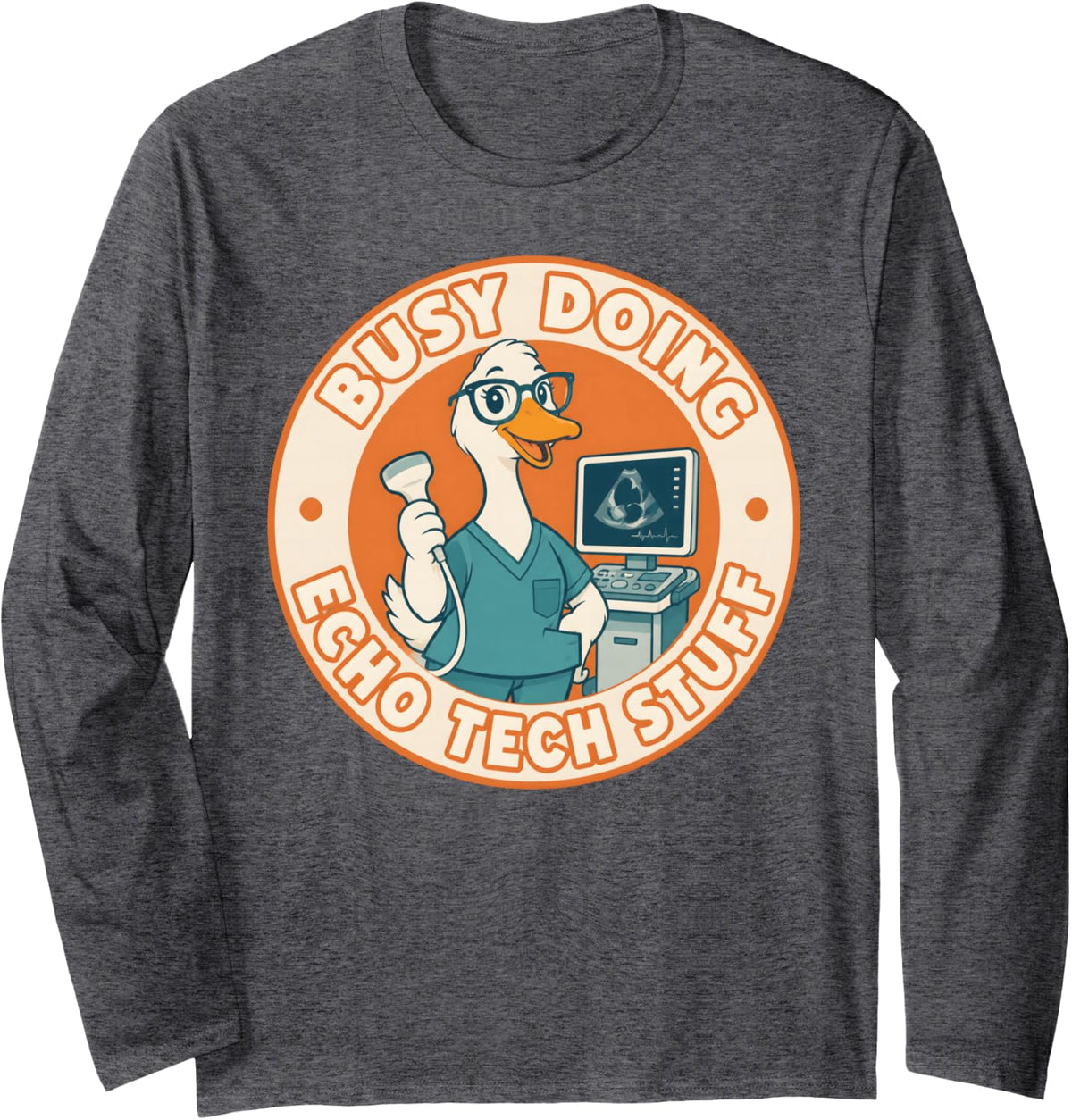 Busy Doing Echo Tech Stuff Cardiac Sonographer Long Sleeve T-Shirt - Adult Unisex Dark Heather Grey