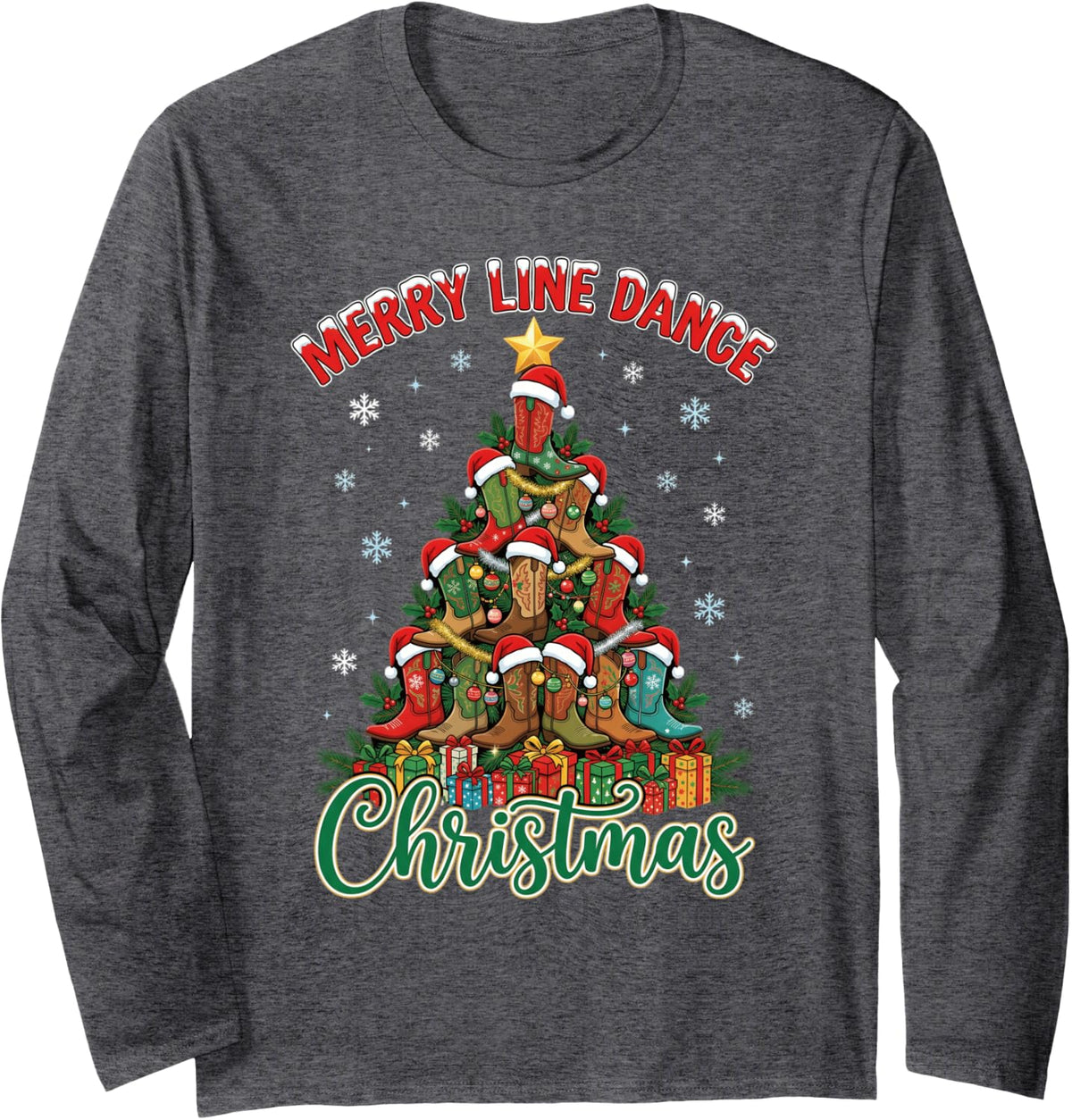 Line Dance Christmas Tree Line Dancing Line Dancer Long Sleeve T-Shirt - Adult Unisex Dark Heather Grey