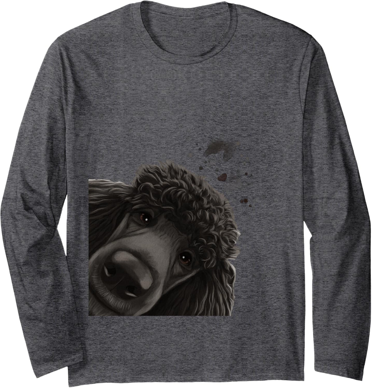 Funny Curious Dog Black Standard Poodle Long Sleeve T-Shirt - Adult Unisex Dark Heather Grey