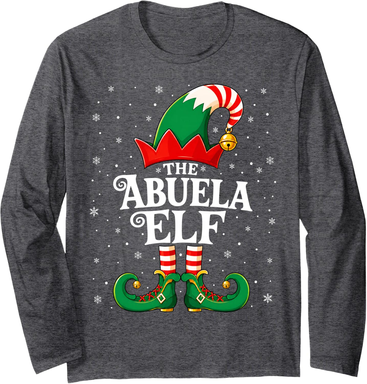 Xmas Matching Family Abuela Elf Christmas Long Sleeve T-Shirt - Adult Unisex Dark Heather Grey