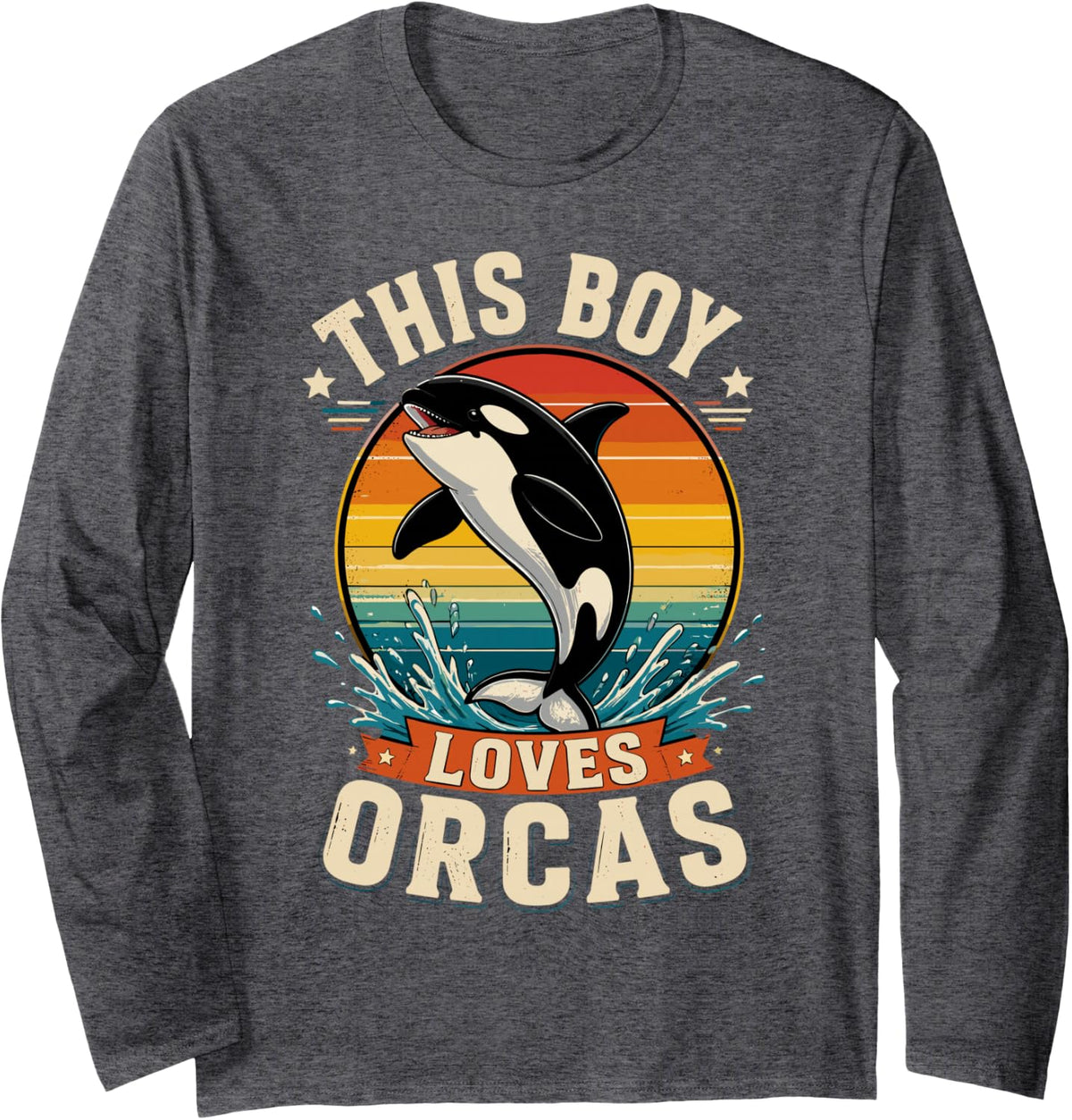 This Boy Loves Orcas Killer Whale Long Sleeve T-Shirt - Adult Unisex Dark Heather Grey