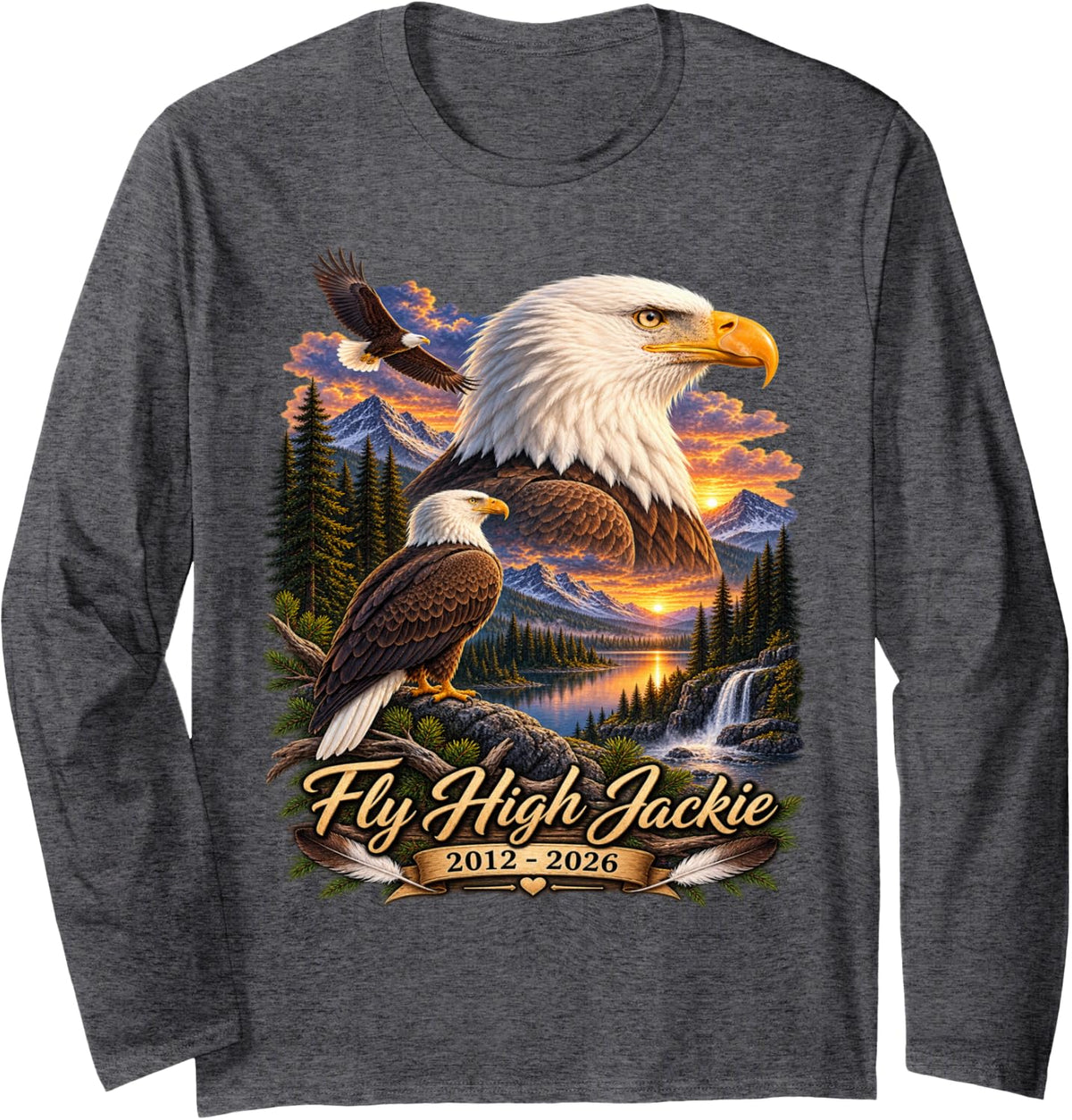 Fly High Jackie, Jackie and Shadow Bald Eagle Long Sleeve T-Shirt - Adult Unisex Dark Heather Grey