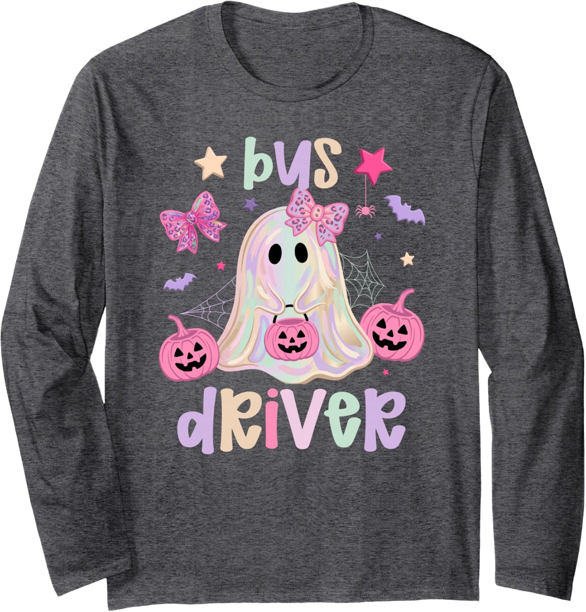 Spooky Bus Driver Halloween Bus Driving Coquette Long Sleeve T-Shirt - Adult Unisex Dark Heather Grey