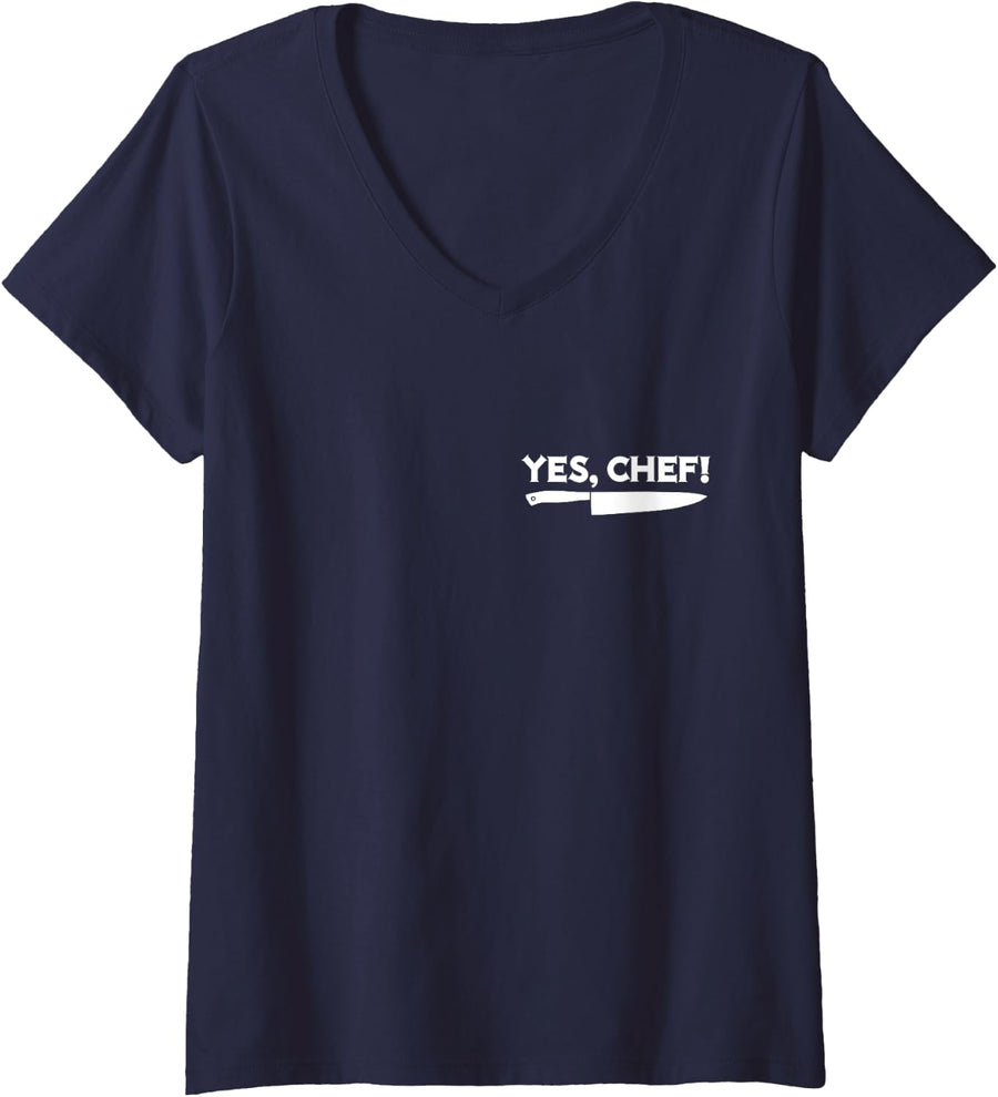 YES, CHEF Professional Sous Chef Funny Simple Text Meme V-Neck T-Shirt - Navy Blue