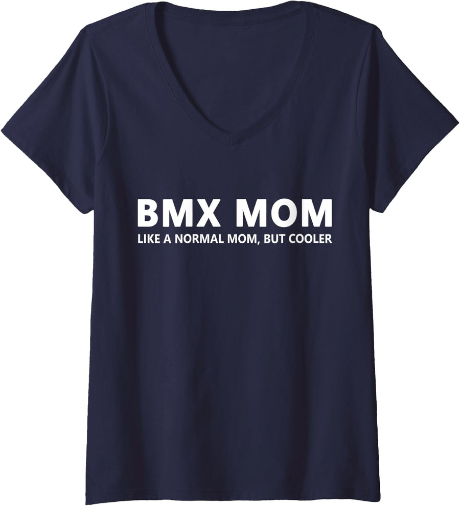 Womens BMX Mother Cycling Bike BMX Mom V-Neck T-Shirt - Navy Blue