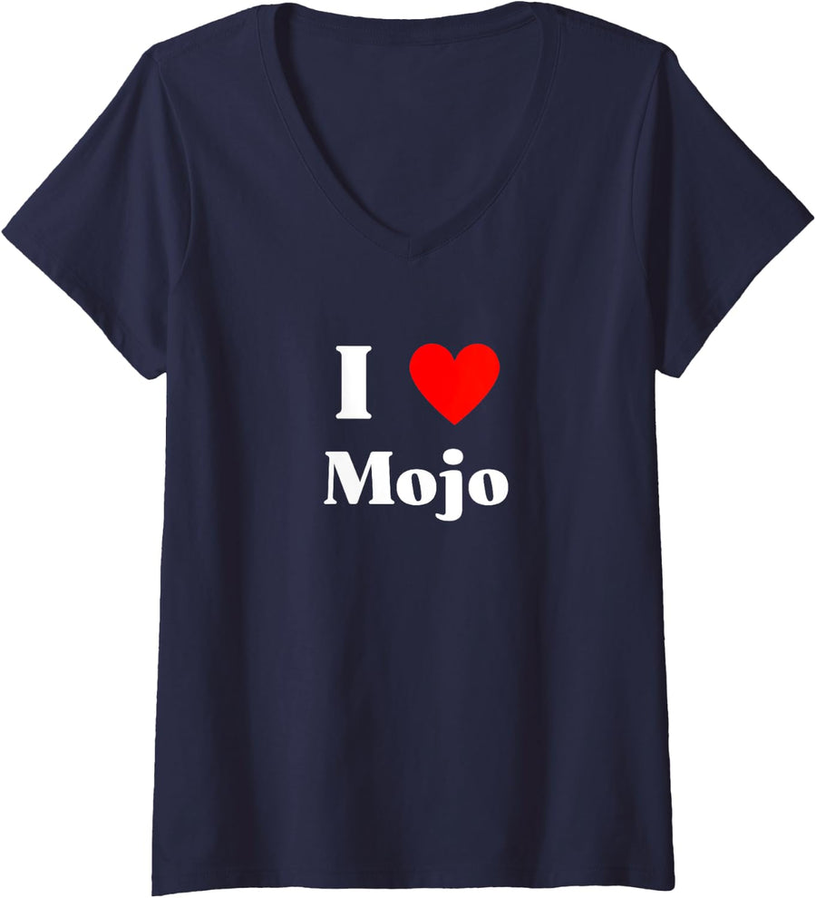 Womens Fun Graphic-I Love Mojo V-Neck T-Shirt - Navy Blue