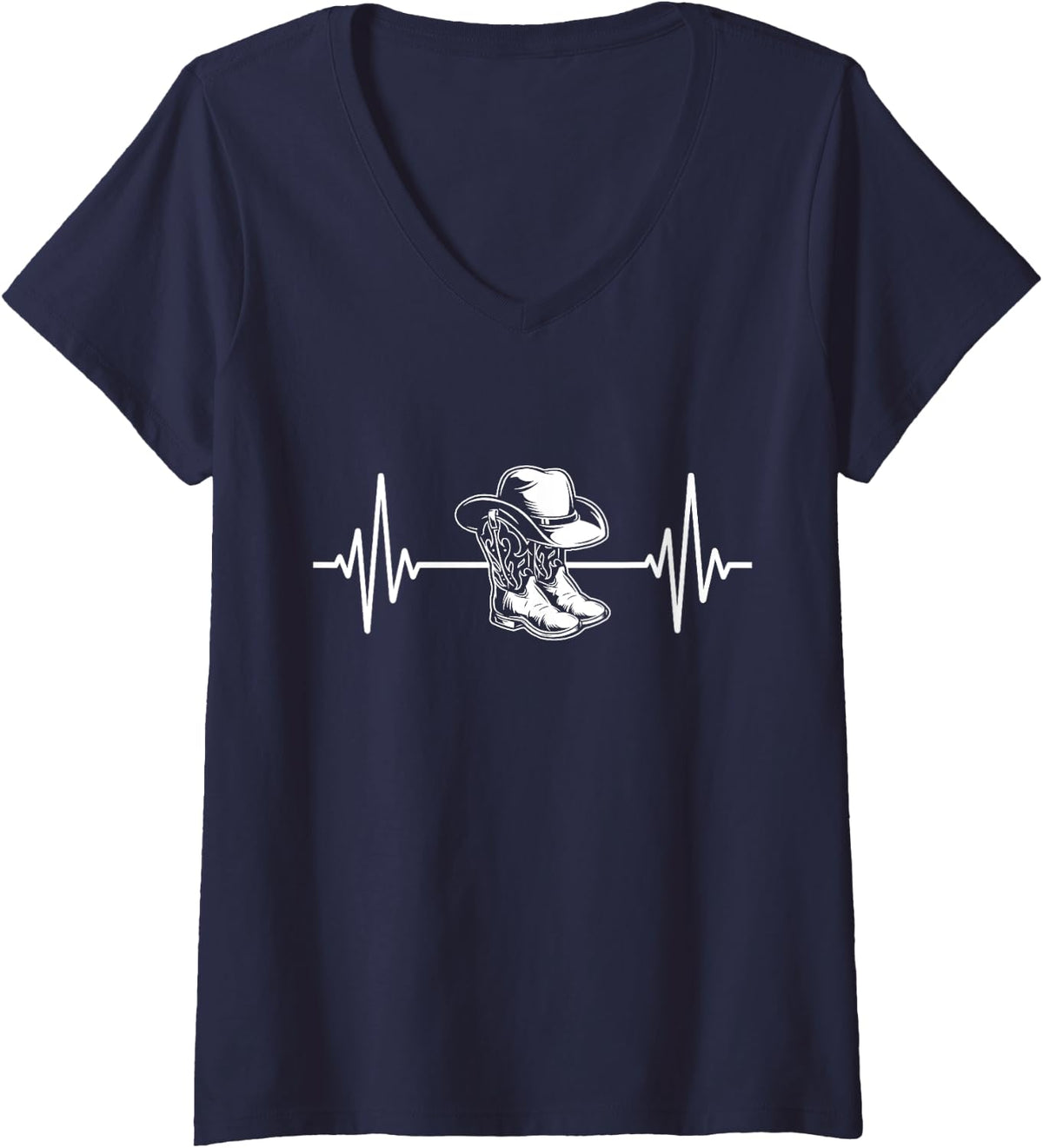 Womens Line Dancing Shoes Dancer Cowboy Hat V-Neck T-Shirt - Navy Blue