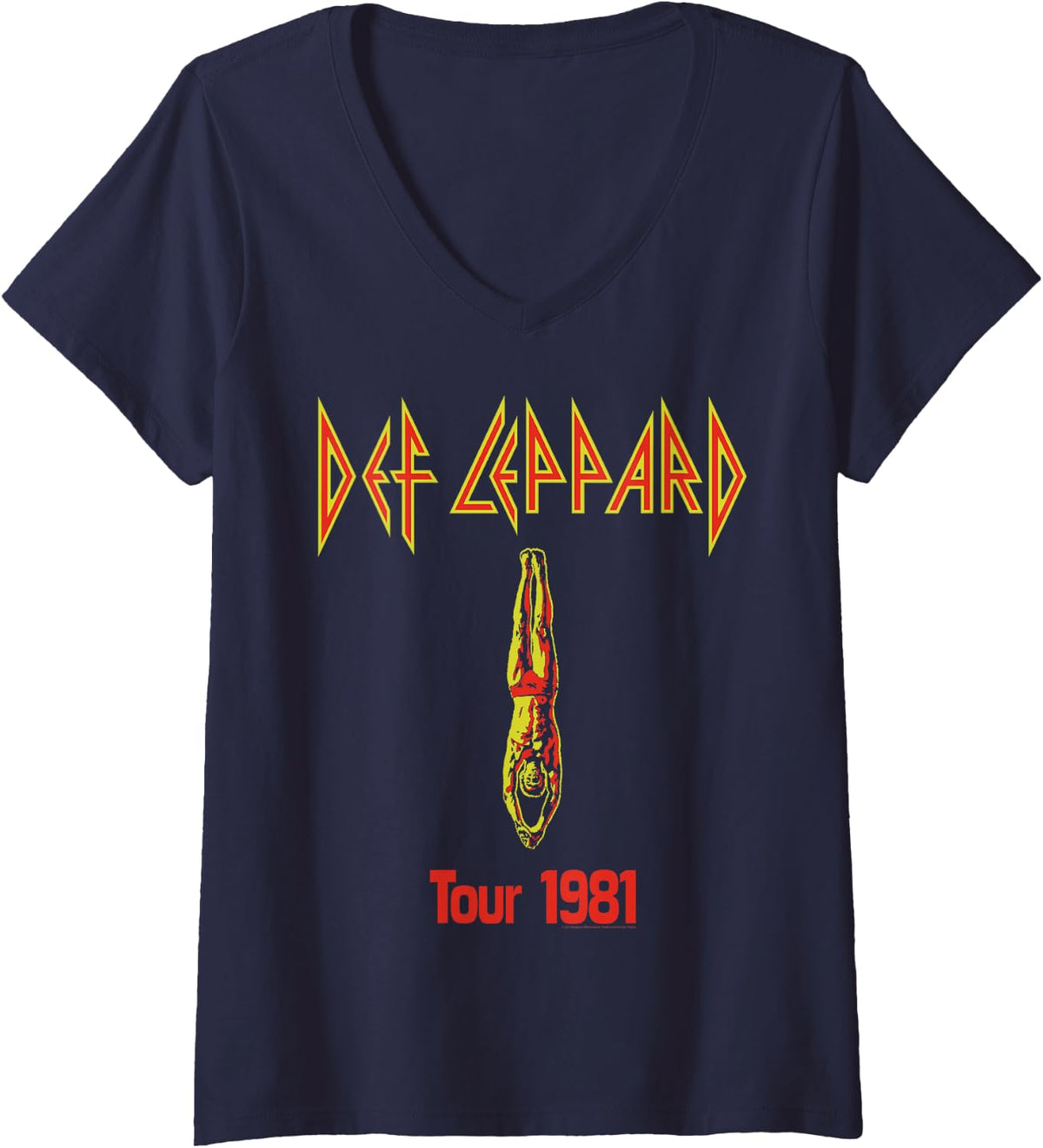 Def Leppard - Dive V-Neck T-Shirt - Navy Blue
