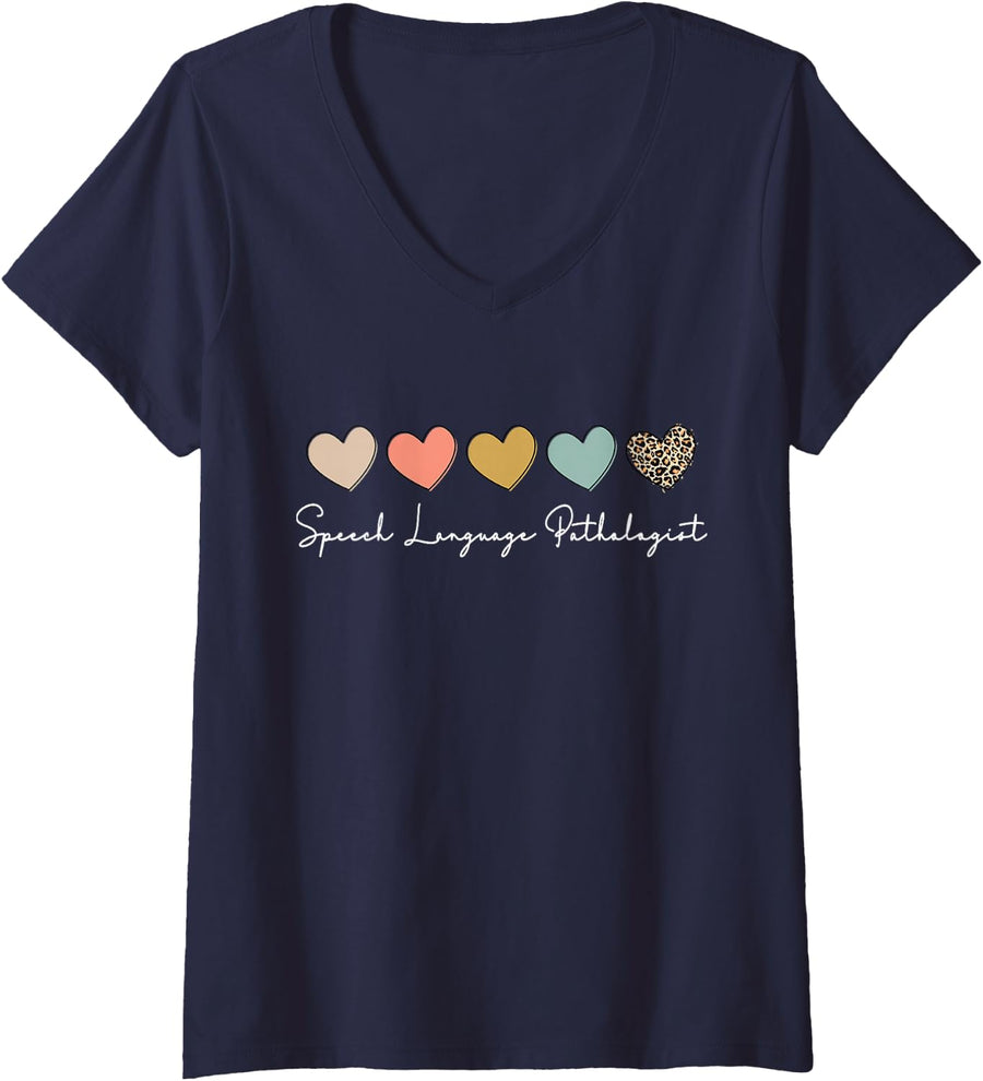 Womens Speech Language Pathologist SLP Speech Therapy Pathology V-Neck T-Shirt - Navy Blue