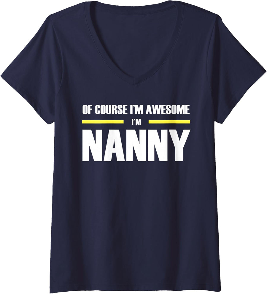 Women's The Awesome Nanny V-Neck T-Shirt - Navy Blue
