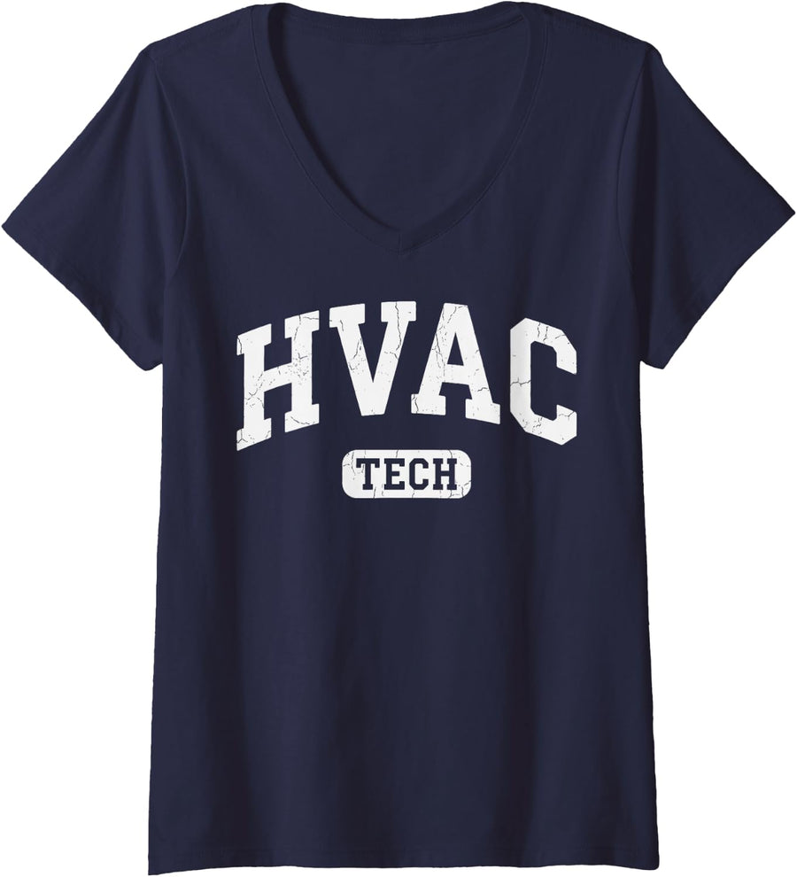 Women's HVAC Technician Tech Installer Tee HVAC Tech V-Neck T-Shirt - Navy Blue