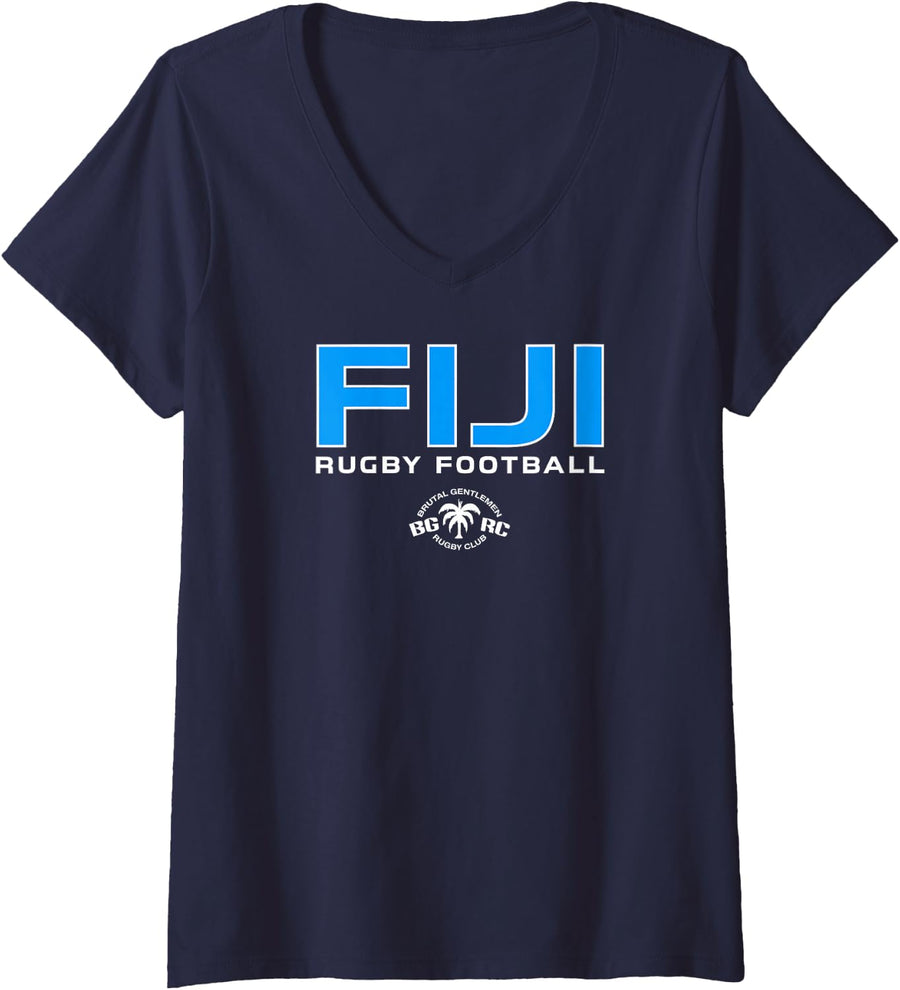 Women's BGRC Fiji Rugby Football Peace, Love, Rugby V-Neck T-Shirt - Navy Blue
