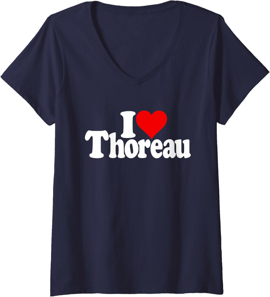 Women's I Love Heart Thoreau Henry David Thoreau V-Neck T-Shirt - Navy Blue