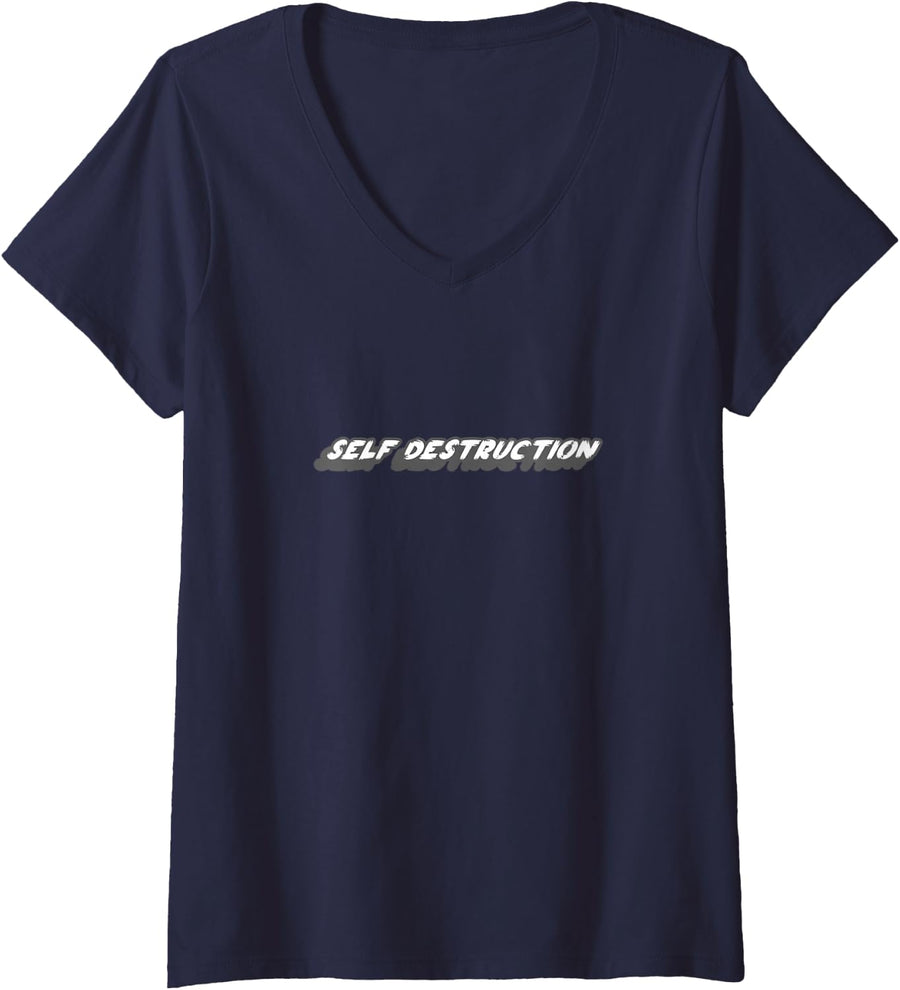 Women's Self Destruction | 80's and 90's Rap Song Music V-Neck T-Shirt - Navy Blue