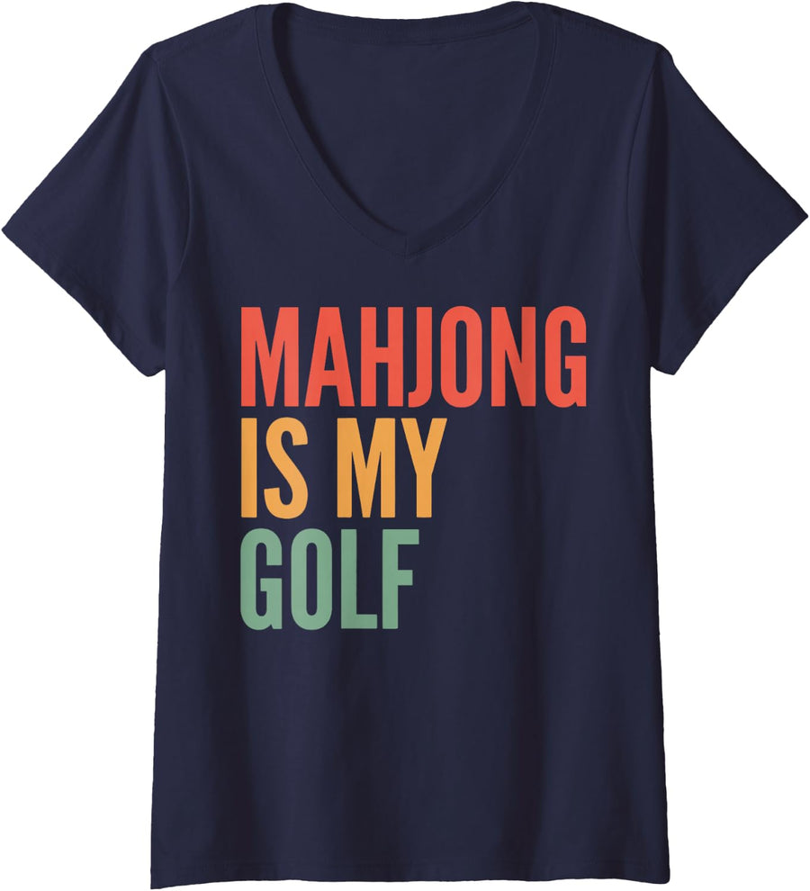 Women's Mahjong is My Golf V-Neck T-Shirt - Navy Blue
