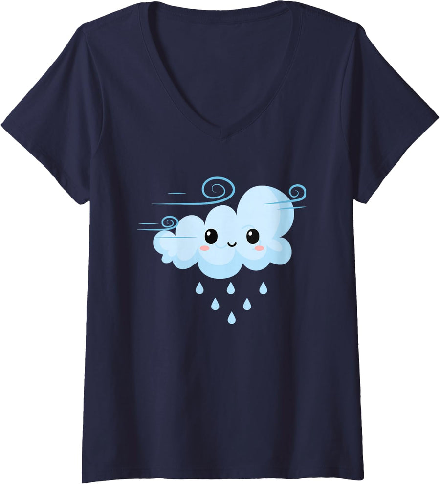 Women's Cloud Rain Sky Nature IT Computing Clouding Men Women V-Neck T-Shirt - Navy Blue
