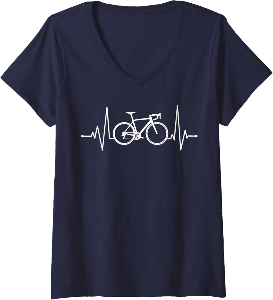 Women's Cycling Lover Road Bike Rider Cyclist V-Neck T-Shirt - Navy Blue
