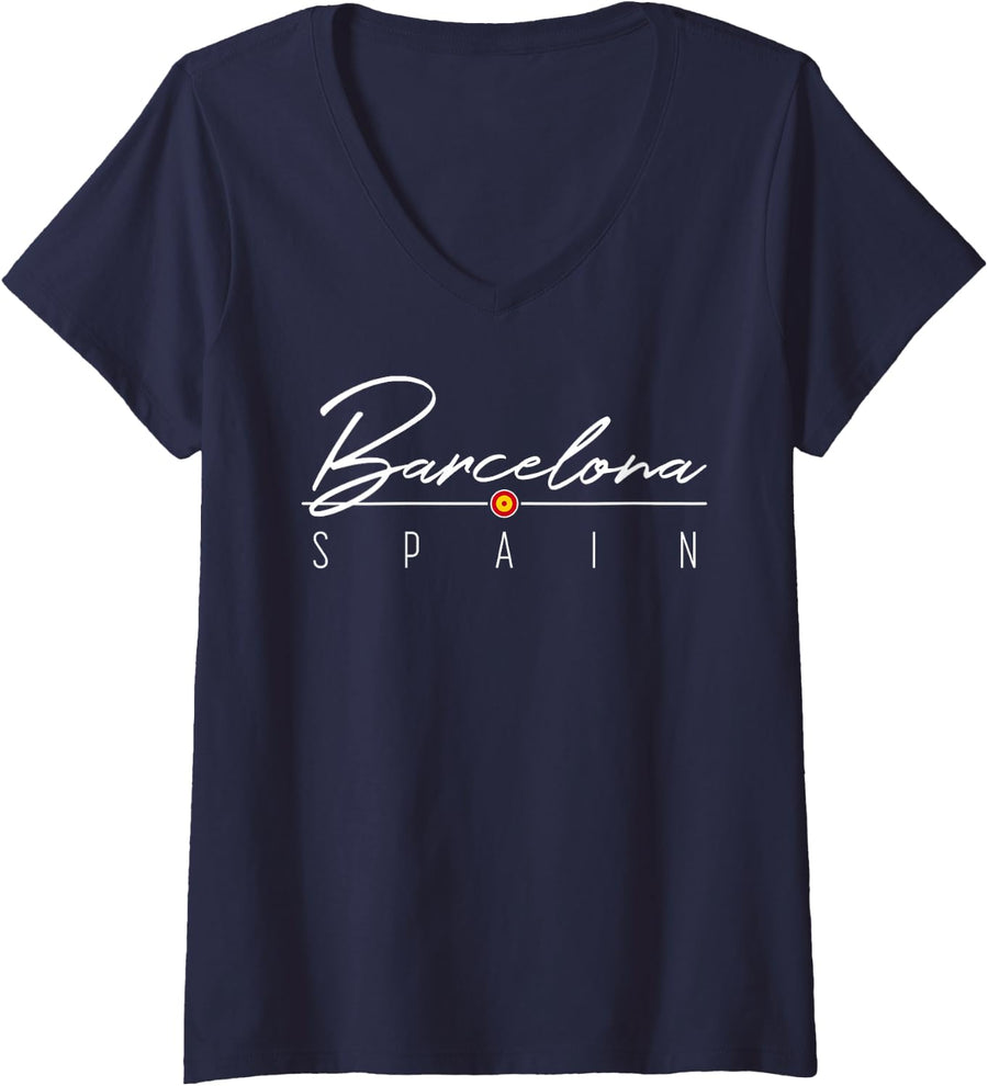 Womens Barcelona Spain Sweatshirt for Women & Men V-Neck T-Shirt - Navy Blue