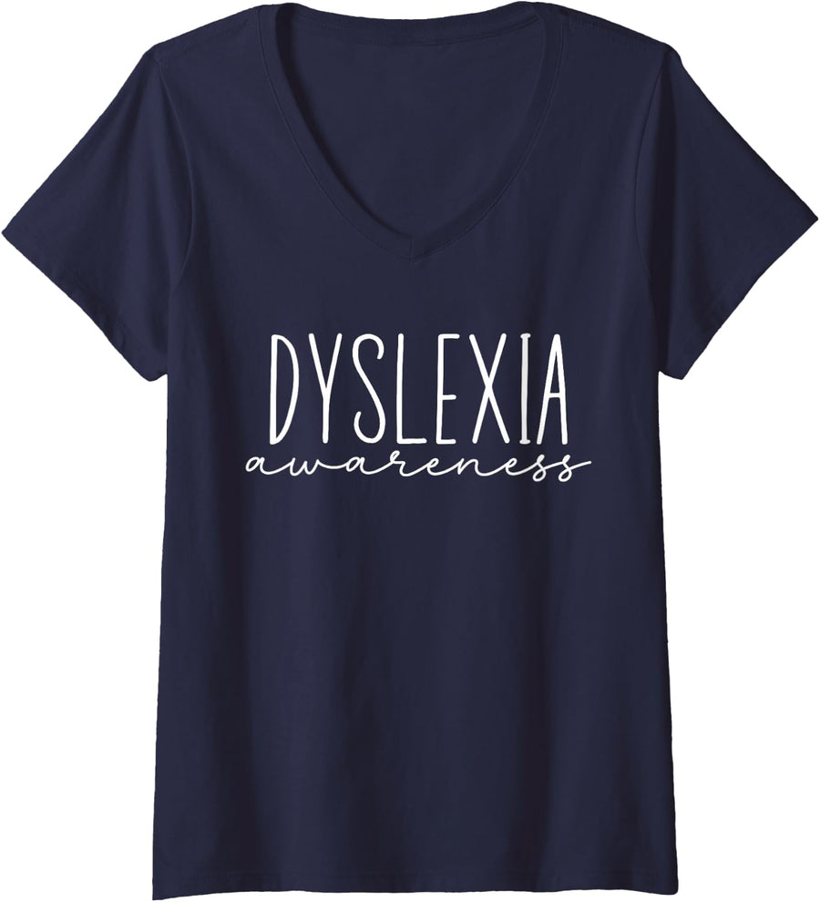Women's Dyslexia Awareness Teacher Therapist Cool Teaching Dyslexia V-Neck T-Shirt - Navy Blue