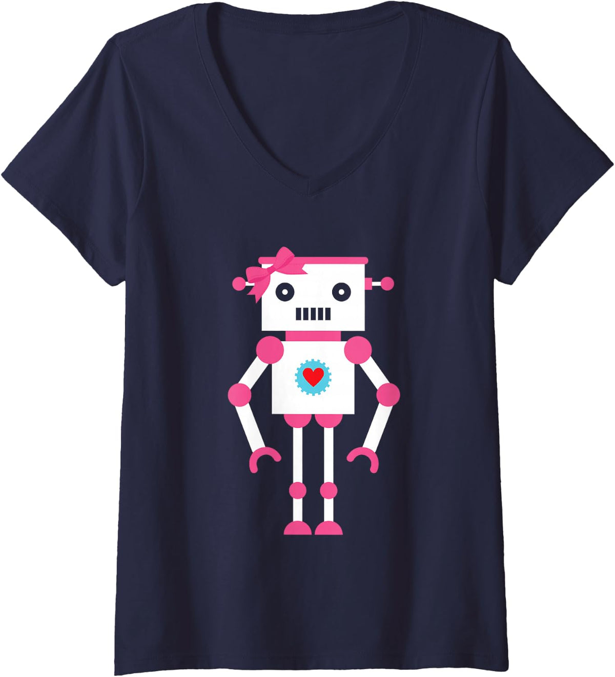 Women's Cute Robot Girl | Robotics | Robot V-Neck T-Shirt - Navy Blue
