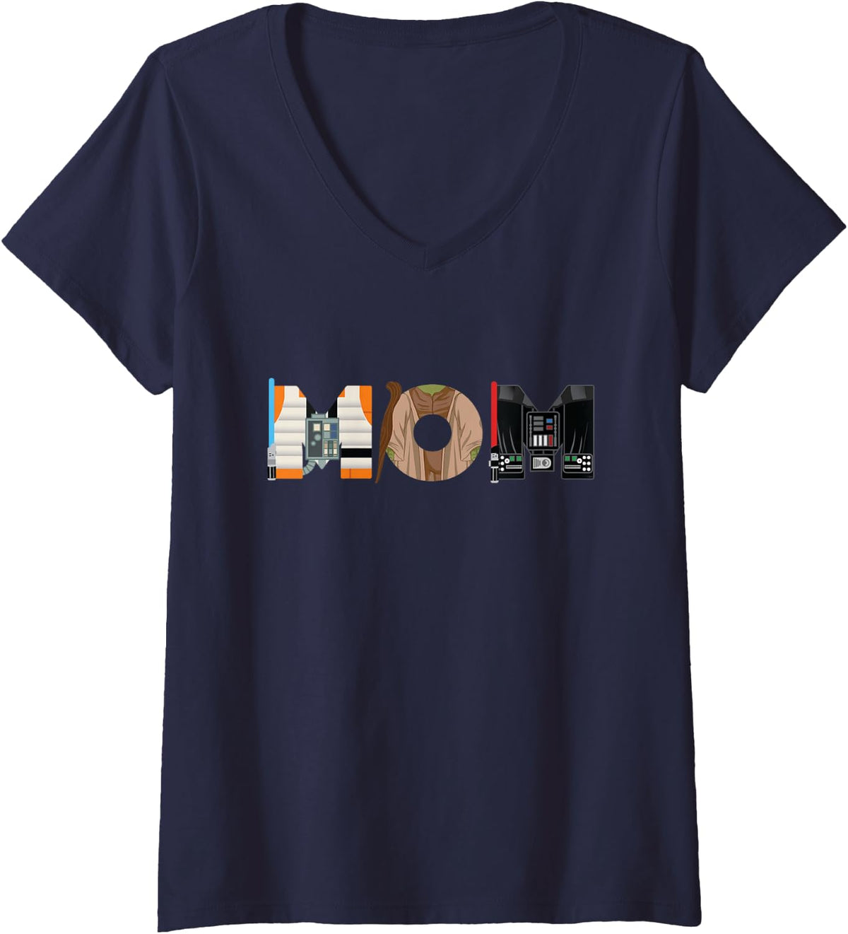 Womens Star Wars Luke Yoda Darth Vader Mom Mother's Day Birthday V-Neck T-Shirt - Navy Blue