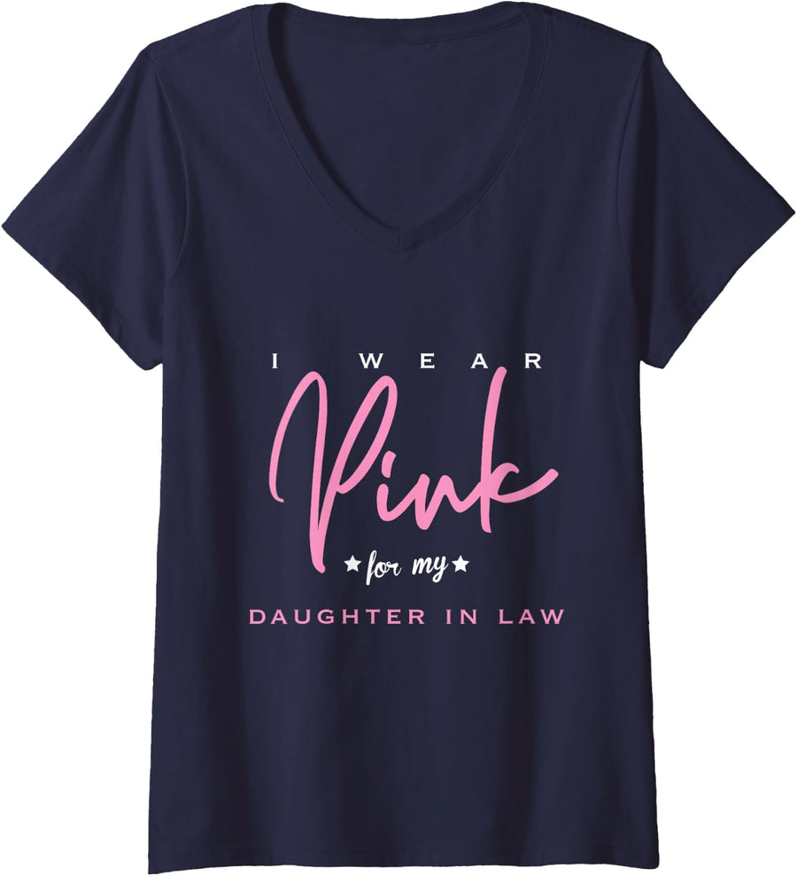 Women's I Wear Pink for My Daughter in Law V-Neck T-Shirt - Navy Blue