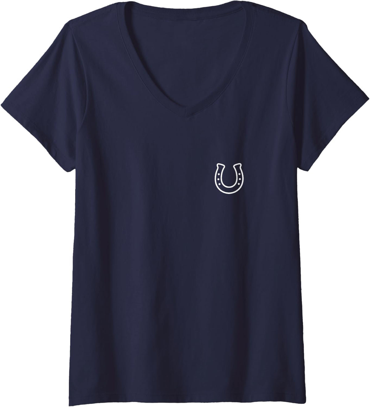 Women's Horseshoe Horse Lover Equestrian Cute Minimalist Doodle Pock V-Neck T-Shirt - Navy Blue